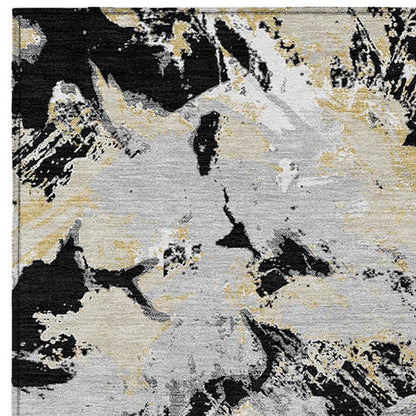 Tabselect Home Line 5' X 8' Black Gray And Light Brown Floral Washable Indoor Outdoor Area Rug