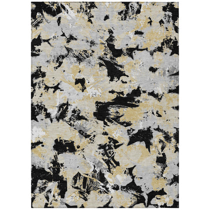 Tabselect Home Line 5' X 8' Black Gray And Light Brown Floral Washable Indoor Outdoor Area Rug
