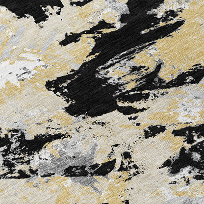 Tabselect Home Line 5' X 8' Black Gray And Light Brown Floral Washable Indoor Outdoor Area Rug