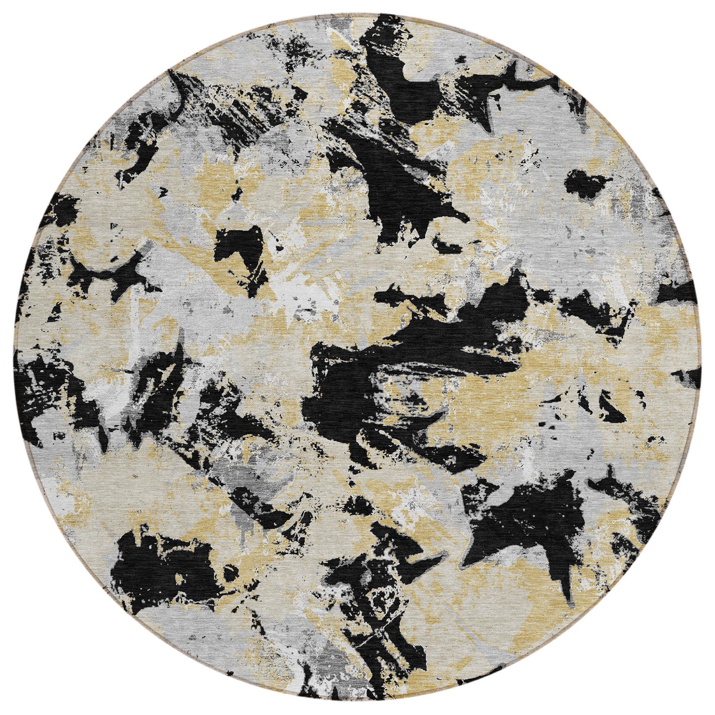 Tabselect Home Line 8' Black Gray And Light Brown Round Floral Washable Indoor Outdoor Area Rug