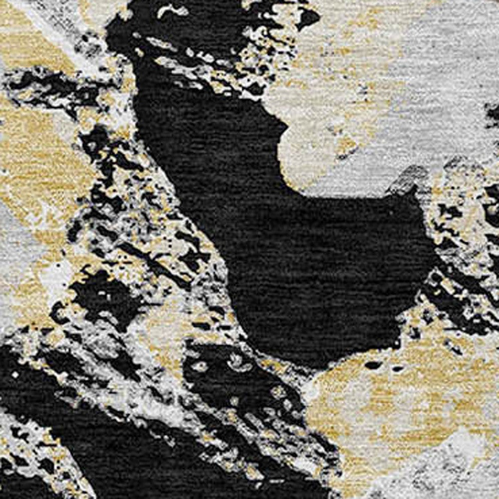 Tabselect Home Line 8' Black Gray And Light Brown Round Floral Washable Indoor Outdoor Area Rug