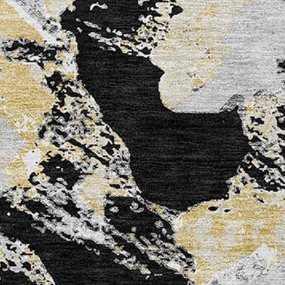 Tabselect Home Line 8' Black Gray And Light Brown Round Floral Washable Indoor Outdoor Area Rug