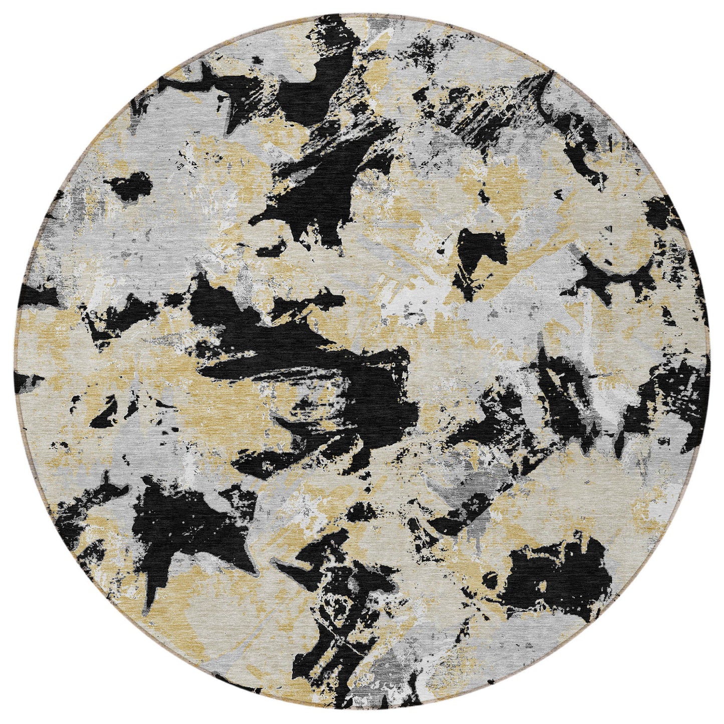 Tabselect Home Line 8' Black Gray And Light Brown Round Floral Washable Indoor Outdoor Area Rug