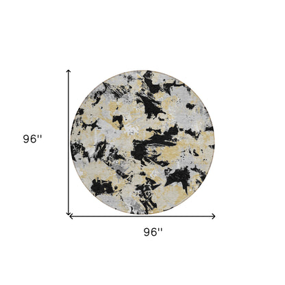 Tabselect Home Line 8' Black Gray And Light Brown Round Floral Washable Indoor Outdoor Area Rug