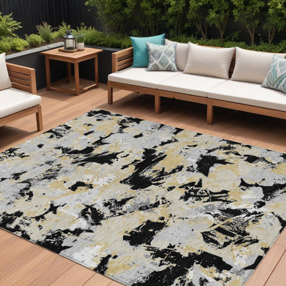 Tabselect Home Line 8' X 10' Black Gray And Light Brown Floral Washable Indoor Outdoor Area Rug