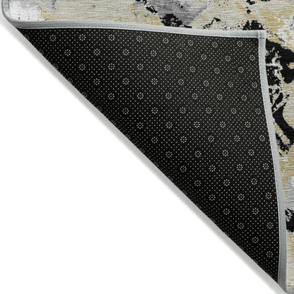 Tabselect Home Line 8' X 10' Black Gray And Light Brown Floral Washable Indoor Outdoor Area Rug