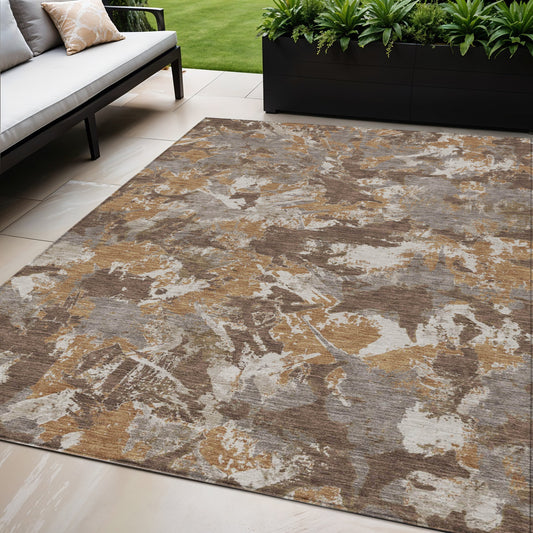 Tabselect Home Line 5' X 8' Brown Beige And Gray Floral Washable Indoor Outdoor Area Rug