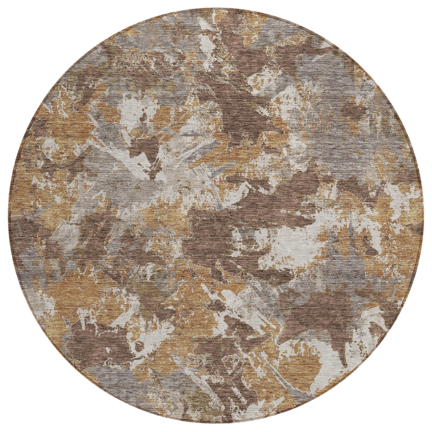 Tabselect Home Line 8' Brown Beige And Gray Round Floral Washable Indoor Outdoor Area Rug
