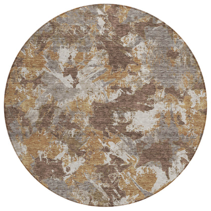 Tabselect Home Line 8' Brown Beige And Gray Round Floral Washable Indoor Outdoor Area Rug