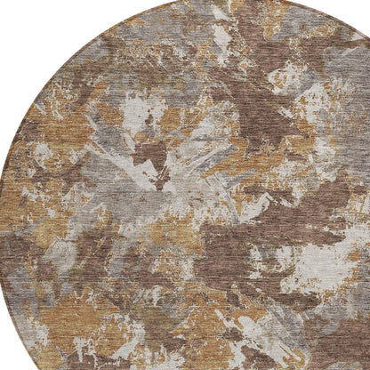 Tabselect Home Line 8' Brown Beige And Gray Round Floral Washable Indoor Outdoor Area Rug