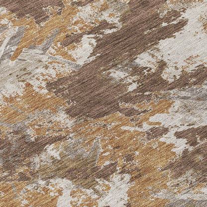 Tabselect Home Line 8' Brown Beige And Gray Round Floral Washable Indoor Outdoor Area Rug