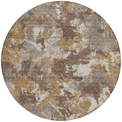 Tabselect Home Line 8' Brown Beige And Gray Round Floral Washable Indoor Outdoor Area Rug