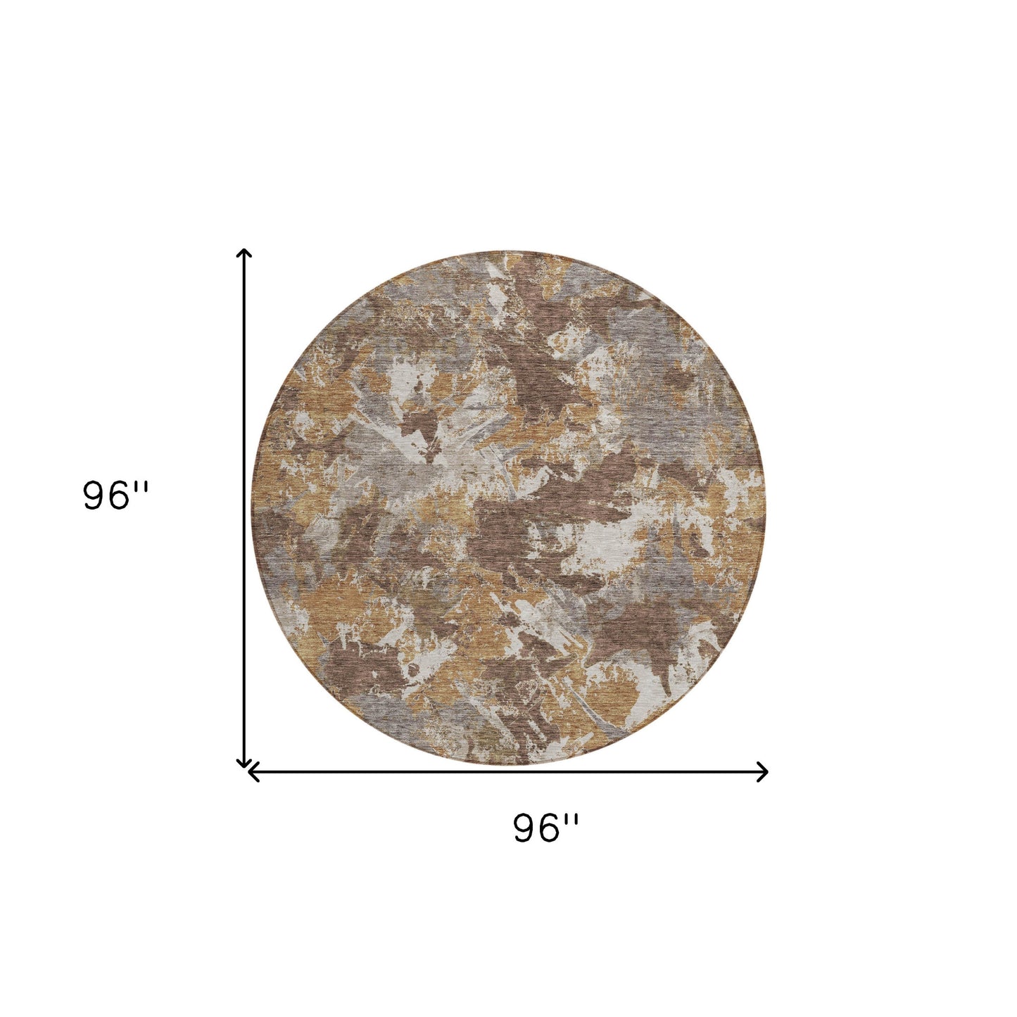 Tabselect Home Line 8' Brown Beige And Gray Round Floral Washable Indoor Outdoor Area Rug