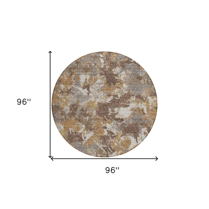 Tabselect Home Line 8' Brown Beige And Gray Round Floral Washable Indoor Outdoor Area Rug