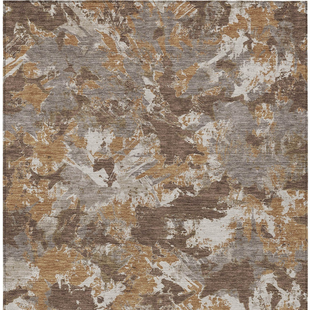 Tabselect Home Line 8' X 10' Brown Beige And Gray Floral Washable Indoor Outdoor Area Rug