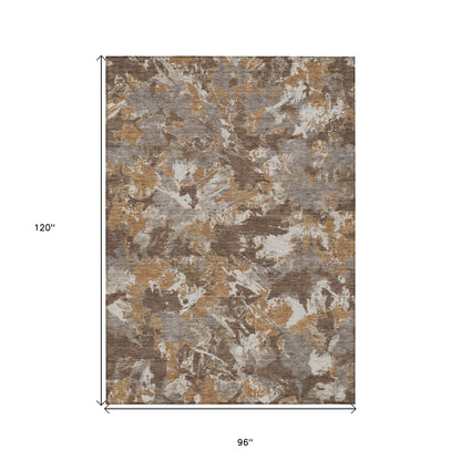 Tabselect Home Line 8' X 10' Brown Beige And Gray Floral Washable Indoor Outdoor Area Rug