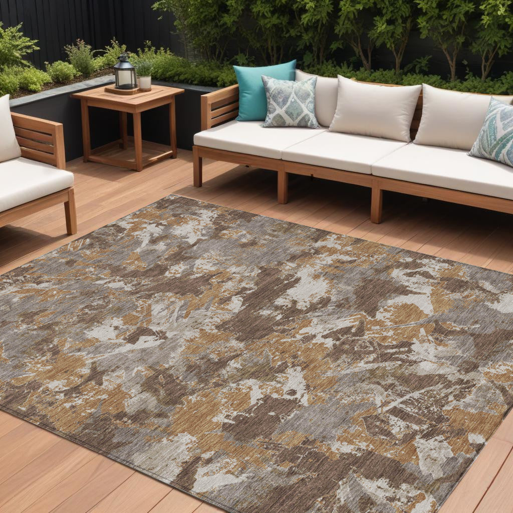 Tabselect Home Line 8' X 10' Brown Beige And Gray Floral Washable Indoor Outdoor Area Rug