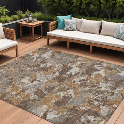 Tabselect Home Line 8' X 10' Brown Beige And Gray Floral Washable Indoor Outdoor Area Rug
