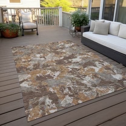 Tabselect Home Line 8' X 10' Brown Beige And Gray Floral Washable Indoor Outdoor Area Rug