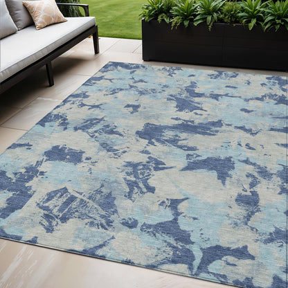Tabselect Home Line 5' X 8' Navy Blue Gray And Aqua Floral Washable Indoor Outdoor Area Rug