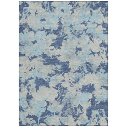 Tabselect Home Line 5' X 8' Navy Blue Gray And Aqua Floral Washable Indoor Outdoor Area Rug
