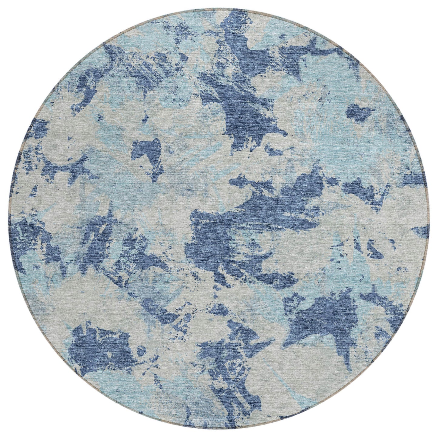 Tabselect Home Line 8' Navy Blue Gray And Aqua Round Floral Washable Indoor Outdoor Area Rug