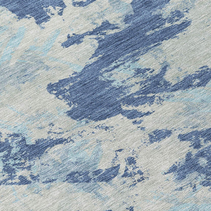 Tabselect Home Line 8' Navy Blue Gray And Aqua Round Floral Washable Indoor Outdoor Area Rug