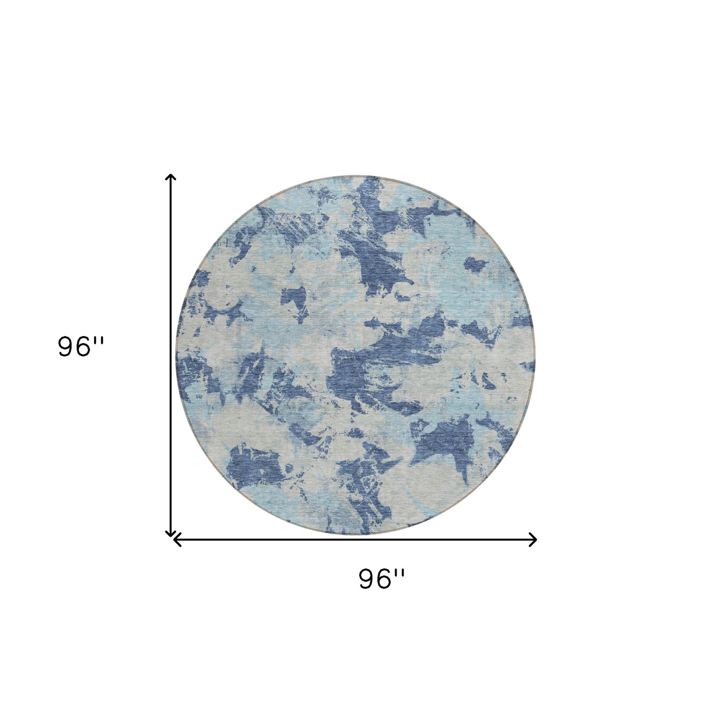Tabselect Home Line 8' Navy Blue Gray And Aqua Round Floral Washable Indoor Outdoor Area Rug