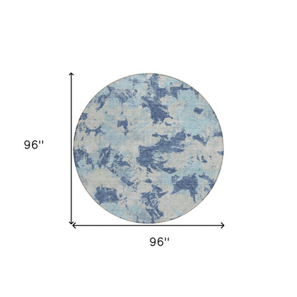 Tabselect Home Line 8' Navy Blue Gray And Aqua Round Floral Washable Indoor Outdoor Area Rug