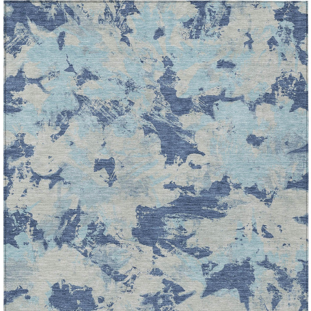 Tabselect Home Line 8' X 10' Navy Blue Gray And Aqua Floral Washable Indoor Outdoor Area Rug