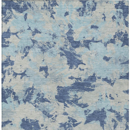 Tabselect Home Line 8' X 10' Navy Blue Gray And Aqua Floral Washable Indoor Outdoor Area Rug