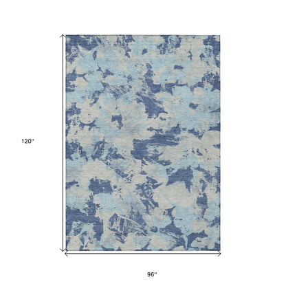 Tabselect Home Line 8' X 10' Navy Blue Gray And Aqua Floral Washable Indoor Outdoor Area Rug