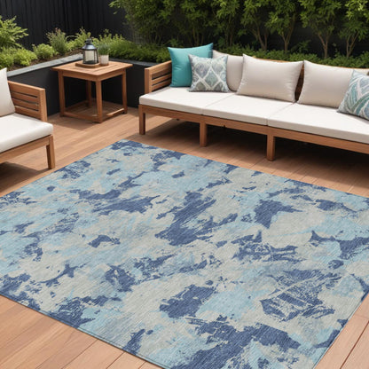 Tabselect Home Line 8' X 10' Navy Blue Gray And Aqua Floral Washable Indoor Outdoor Area Rug