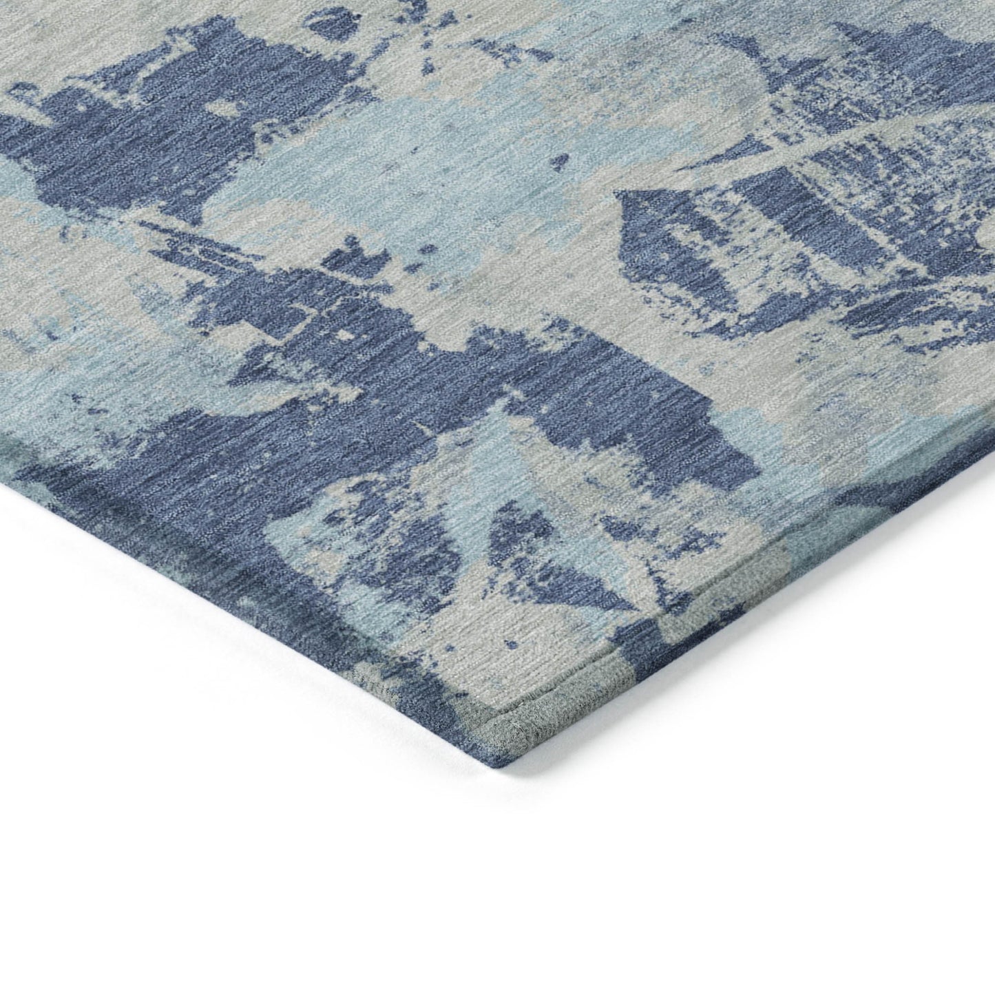 Tabselect Home Line 8' X 10' Navy Blue Gray And Aqua Floral Washable Indoor Outdoor Area Rug