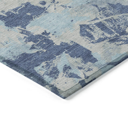 Tabselect Home Line 8' X 10' Navy Blue Gray And Aqua Floral Washable Indoor Outdoor Area Rug