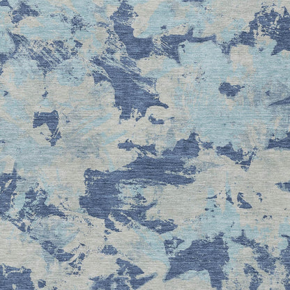 Tabselect Home Line 8' X 10' Navy Blue Gray And Aqua Floral Washable Indoor Outdoor Area Rug