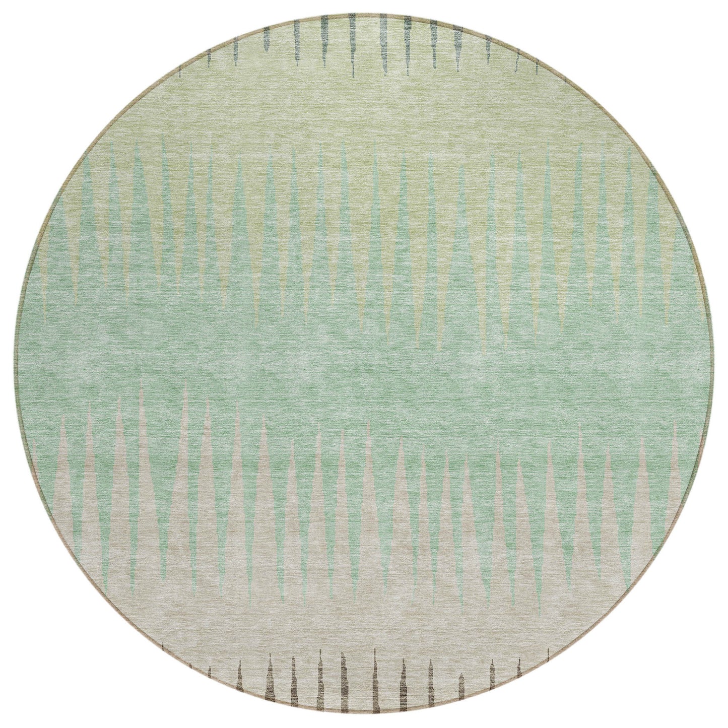 Tabselect Home Line 8' Artichoke Green And Beige Round Striped Washable Indoor Outdoor Area Rug