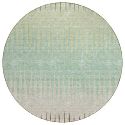 Tabselect Home Line 8' Artichoke Green And Beige Round Striped Washable Indoor Outdoor Area Rug