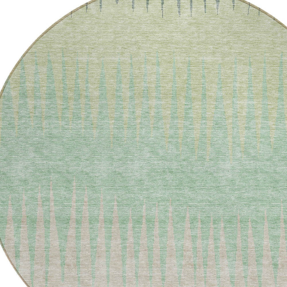 Tabselect Home Line 8' Artichoke Green And Beige Round Striped Washable Indoor Outdoor Area Rug