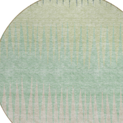 Tabselect Home Line 8' Artichoke Green And Beige Round Striped Washable Indoor Outdoor Area Rug
