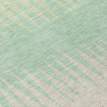 Tabselect Home Line 8' Artichoke Green And Beige Round Striped Washable Indoor Outdoor Area Rug