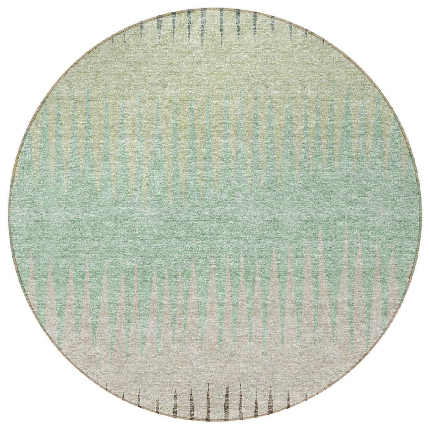 Tabselect Home Line 8' Artichoke Green And Beige Round Striped Washable Indoor Outdoor Area Rug