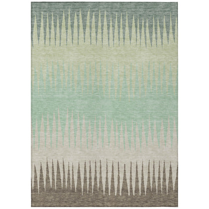 Tabselect Home Line 8' X 10' Artichoke Green Beige And Brown Striped Washable Indoor Outdoor Area Rug