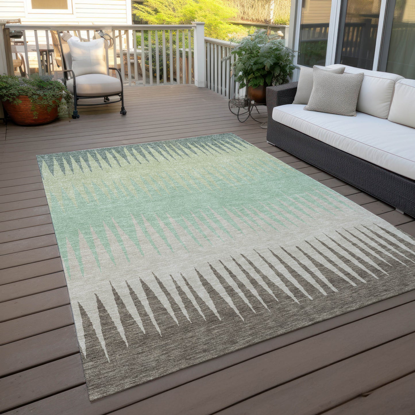 Tabselect Home Line 9' X 12' Artichoke Green Beige And Brown Striped Washable Indoor Outdoor Area Rug