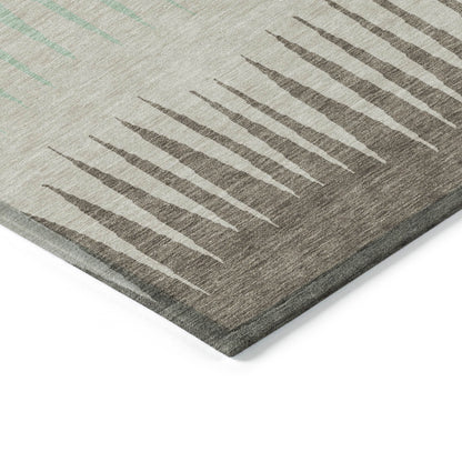 Tabselect Home Line 9' X 12' Artichoke Green Beige And Brown Striped Washable Indoor Outdoor Area Rug