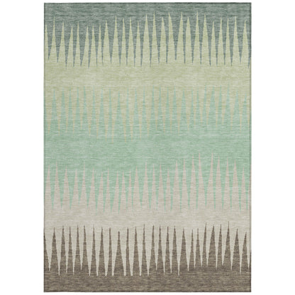 Tabselect Home Line 9' X 12' Artichoke Green Beige And Brown Striped Washable Indoor Outdoor Area Rug