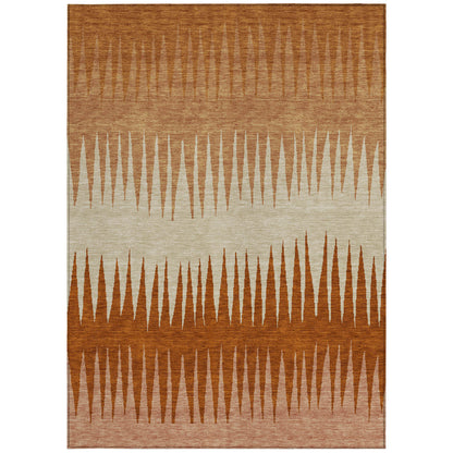 Tabselect Home Line 5' X 8' Copper Brown And Beige Striped Washable Indoor Outdoor Area Rug