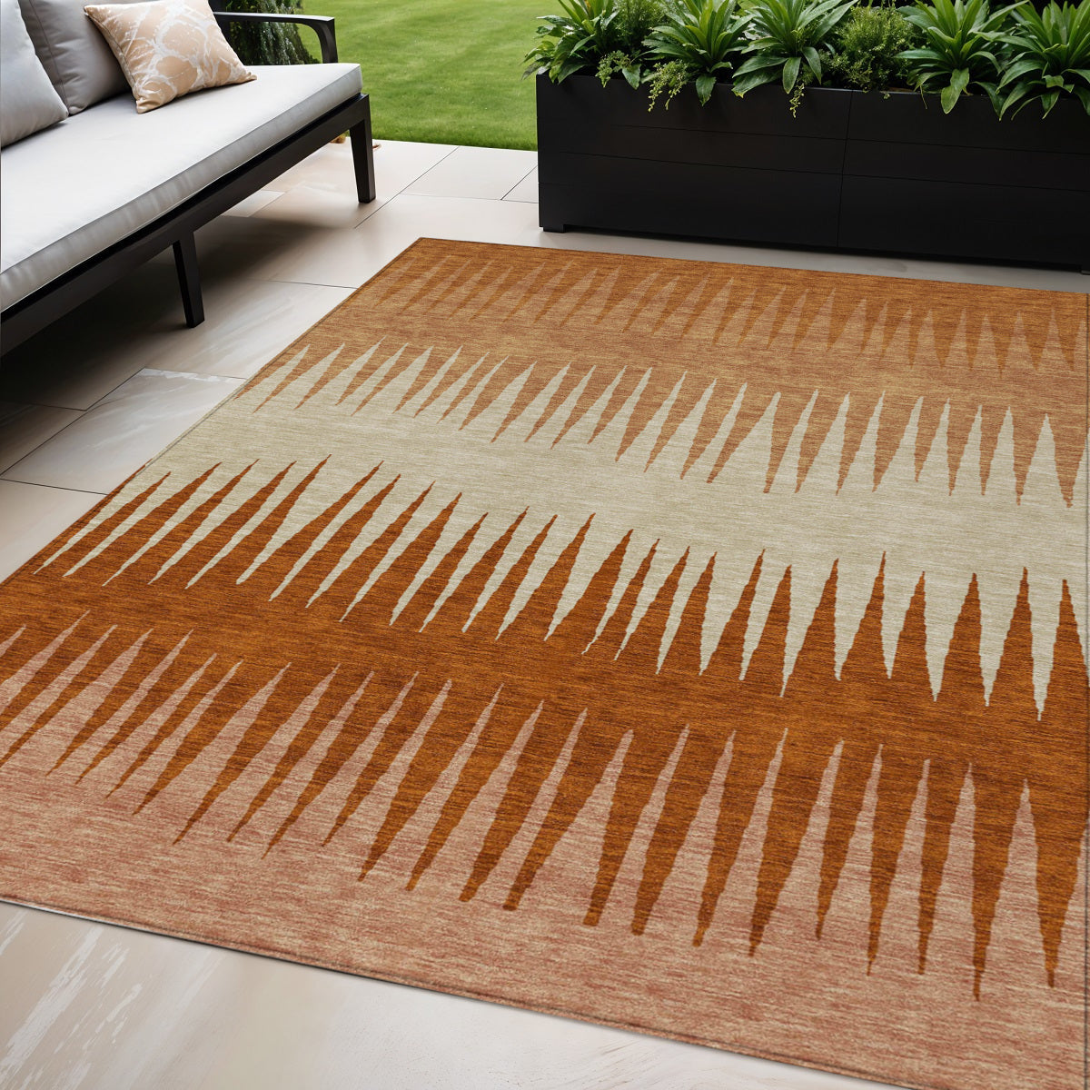Tabselect Home Line 5' X 8' Copper Brown And Beige Striped Washable Indoor Outdoor Area Rug