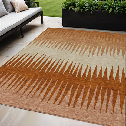 Tabselect Home Line 5' X 8' Copper Brown And Beige Striped Washable Indoor Outdoor Area Rug