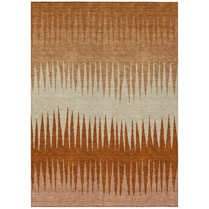 Tabselect Home Line 5' X 8' Copper Brown And Beige Striped Washable Indoor Outdoor Area Rug